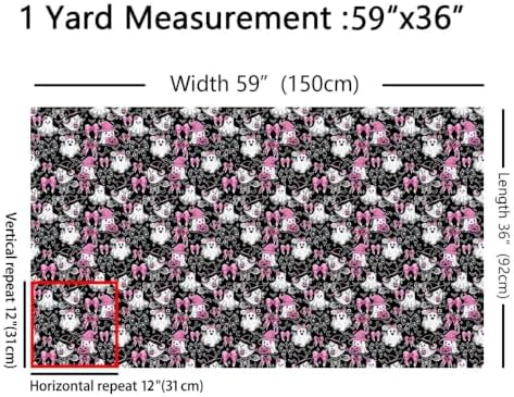 Bow Ghost Halloween Decor Upholstery Fabric for Chairs | Halloween Bats Outdoor Fabric by The Yard 362"x63", Gothic Moon Pumpkin Lantern Goth Witch Hat Skeleton Spider Web Landscape Fabric,Black