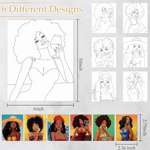 Dinifee 6 Pack Pre Drawn Canvas for Painting Pre Printed Canvas Kit 8 x 10 Inch Stretched Cotton Paint and Sip Set for Adults Couple Party Graduation Summer Date Night(Elegant Lady)