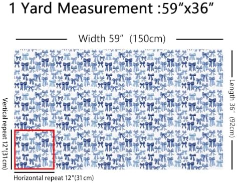 Blue Bow Tie Upholstery Fabric for Chairs | Cute Ribbon Bowknot DIY Fabric by The Yard for Craft Lovers 181"x63", Kawaii Princess Bow Girly Dreamy Aesthetic Quilting Fabric