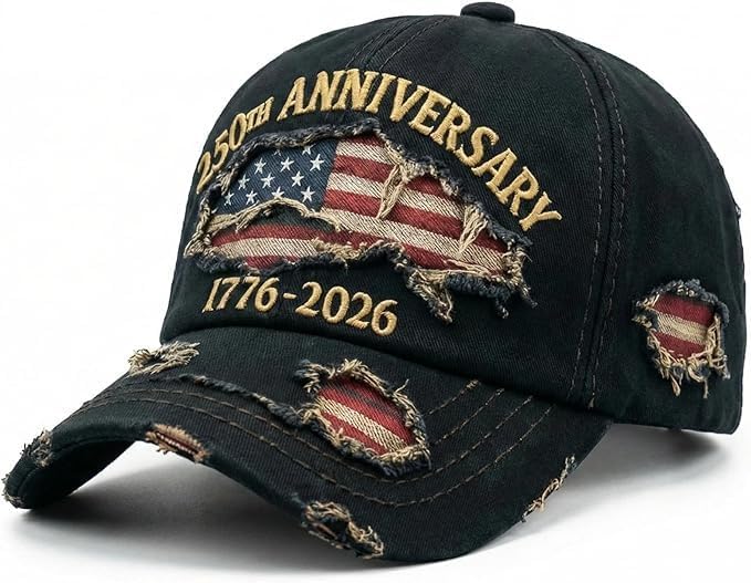 USA 250th Anniversary Hat, Adjustable 250th Anniversary Printed Patriotic Baseball Caps, Tribute Retro Washed Hat
