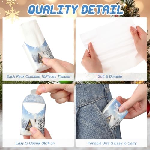 Outus 50 Pack Winter Christmas Travle Size Pocket Tissues Stocking Stuffers