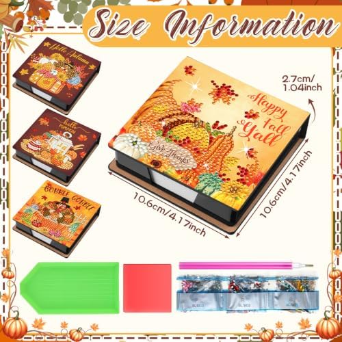 Saillong Thanksgiving 4 Pcs Diamond Painting Note Box Kit Sticky Note Holders
