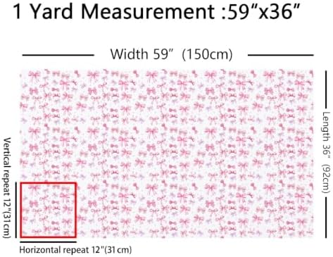 Pink Bow Upholstery Fabric for Chairs | Dreamy Princess Style Bowknot DIY Fabric by The Yard for Craft Lovers 36"x63", Ribbon Plaid Bow Love Hearts Quilting Fabric,Cute Room Decor Aesthetic Kawaii