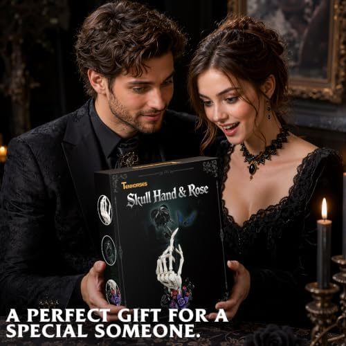 Halloween Skull Hand Rose Building Set, Gothic Skull Hand Display Model