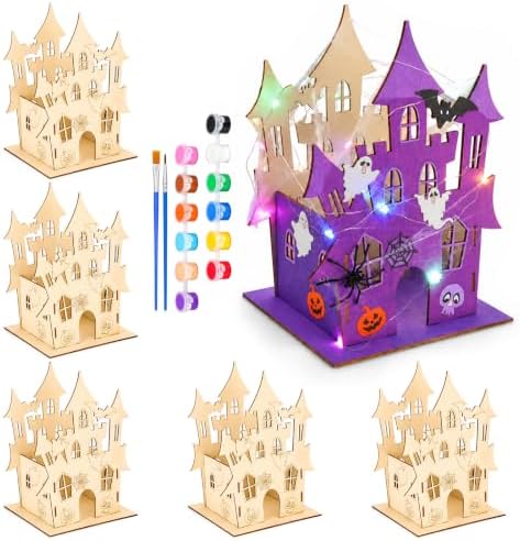 DoubleFill 6 Set Halloween Wooden Castle House Craft Kits, DIY