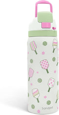 Pickleball Stainless Steel Water Bottle, Vacuum Insulated, Push-Button Lid, 32 oz, Gifts for Women Girls Friends Teens Birthday Christmas