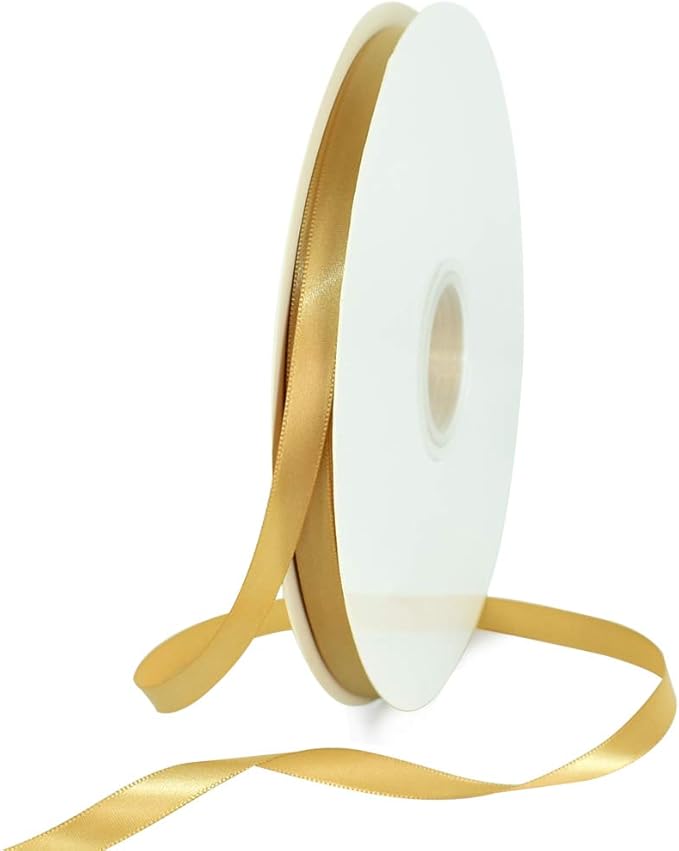 TONIFUL 3/8 Inch x 100yds Gold Satin Ribbon Thin Solid Fabric Ribbons Roll by TONIFUL