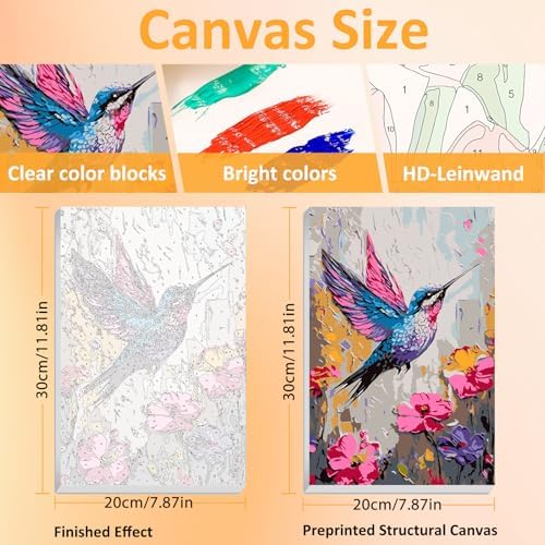 Mandun Hummingbird Paint by Numbers Kit for Adults, 3 Pack, 7.8x11.8 inch