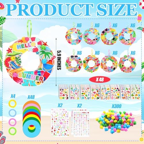 Hollowfly 48 Sets Summer Wreath Craft Kits DIY Paper Hanging Ornaments