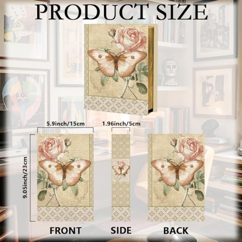 Faux Book Storage Box Floral 9.1 x 5.9 x 2 Inch Book Trinket Boxes Butterfly Flower Pattern Decorative Storage Organizers for Jewelry Trinket Wedding Keepsake Photos Home Bookshelf Decor