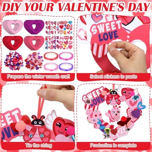 Hollowfly 48-Set Valentine's Day Wreath Craft Kit, 8 Paper Designs