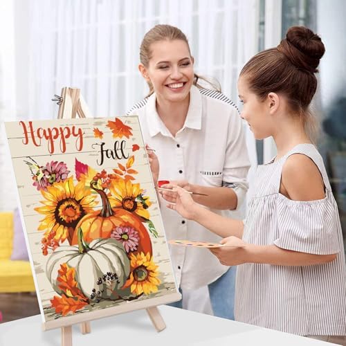 Fall Paint by Numbers for Adults with Framed Canvas-with Wooden Easel,Pumpkin Paint by Number on Canvas ,DIY Acrylic Oil Painting Kits with Brushes Nice Gift Box for Home Wall Decor(12x16 Inch)