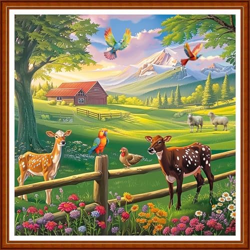 Joyhoor Stamped Cross Stitch Kits for Beginners Needlepoint Kits for Adults Embroidery Kits 11CT Counted Cross Stitch Kits Printed Embroidery Pattern-Outdoor Scenery 18x18 inchs