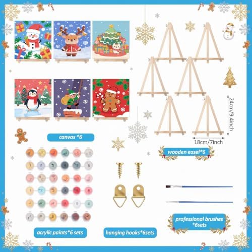 YooNotee 6 Pack Christmas Paint by Numbers Kit for Adult