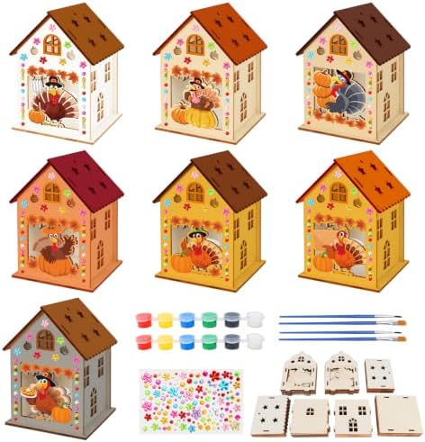 Fennoral 7 Pack Woode Turkey House Craft Kit for Kids