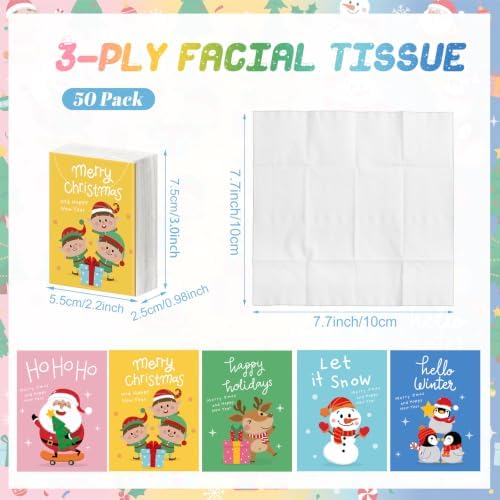 Outus 50 Pack Cute Character Christmas Travle Size Pocket Tissues Bulk