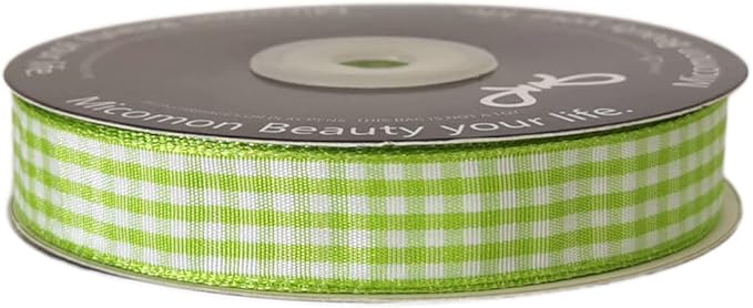Apple Green Light Green Gingham Plaid Checked Ribbon 25 Yards Each Roll 100% - Image 3