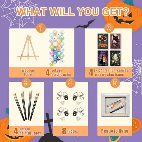 Halloween Paint by Numbers for Adults with Framed Canvas - Wooden Easel