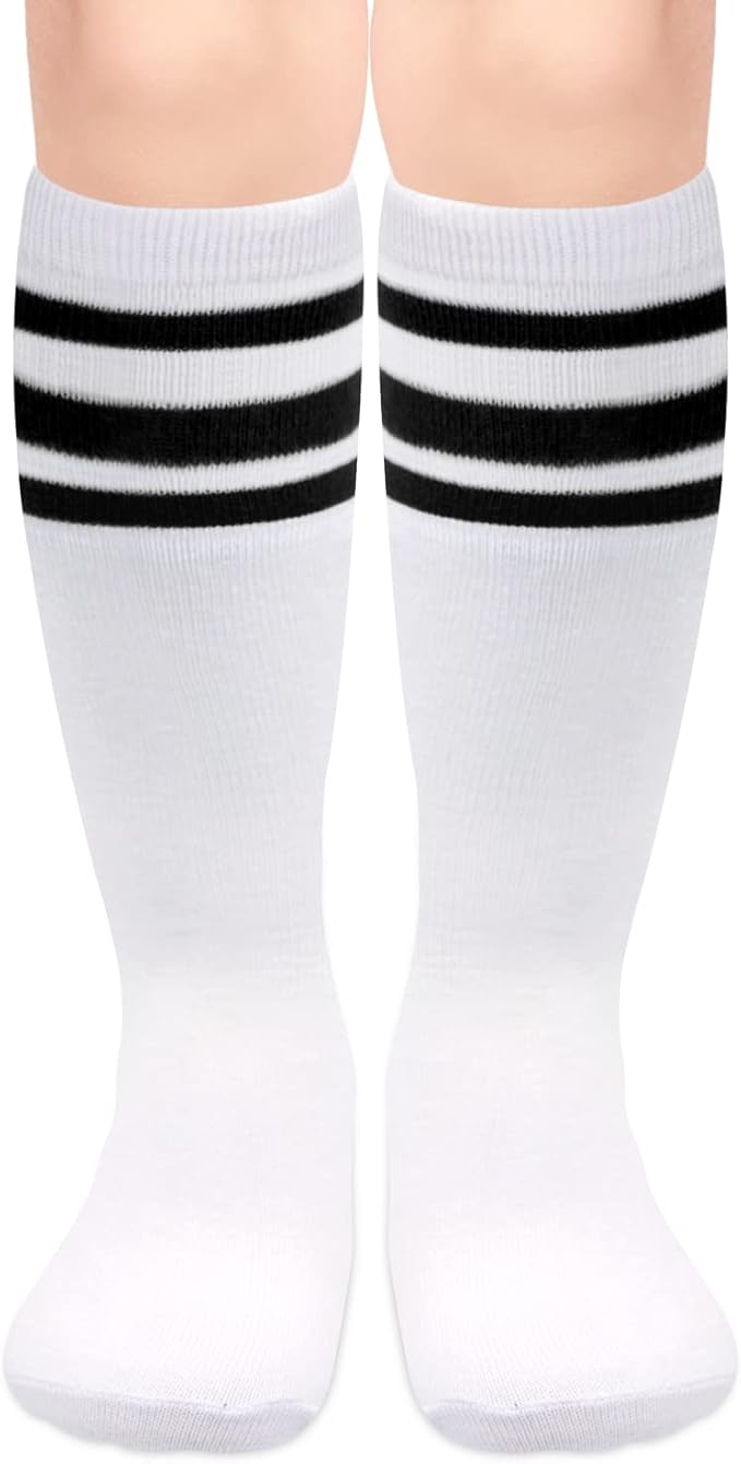 Sarfel Kids Soccer Socks Toddler Soccer Socks Girls Boys Soccer Socks Kids Tube Socks with Stripes Toddler Knee High Socks