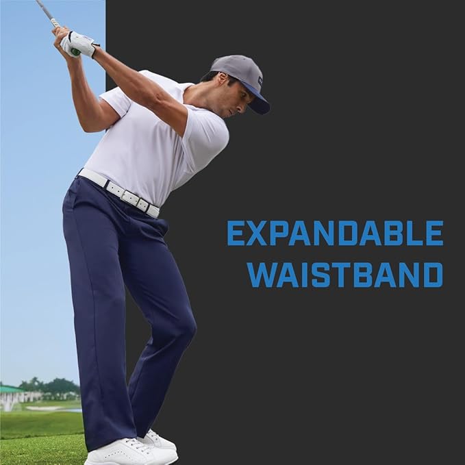 PGA Tour Men's Flat Front Golf Pant with Expandable Waistband