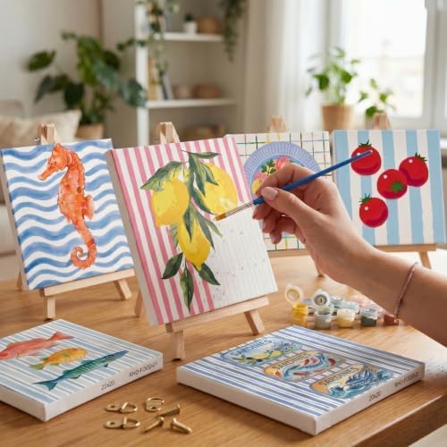 YooNotee 6 Pack Paint by Numbers Kit, 8x8 DIY Canvas with Easel Fish
