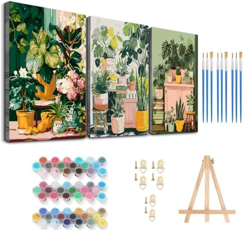 Axquilon 3 Packs Plants Framed Paint by Numbers Kit for Adults 8x10 in