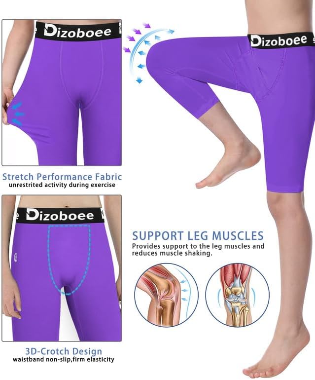 Youth Boys Compression Pants One Leg 3/4 Athletic Leggings for Sports Kids Basketball Tights Football Baseball Pants