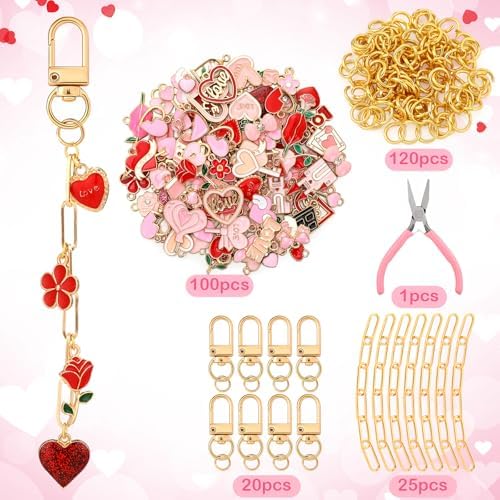 Tondiamo 266 Pcs Galentines Keychain Making Kit DIY Keychain Craft Gift