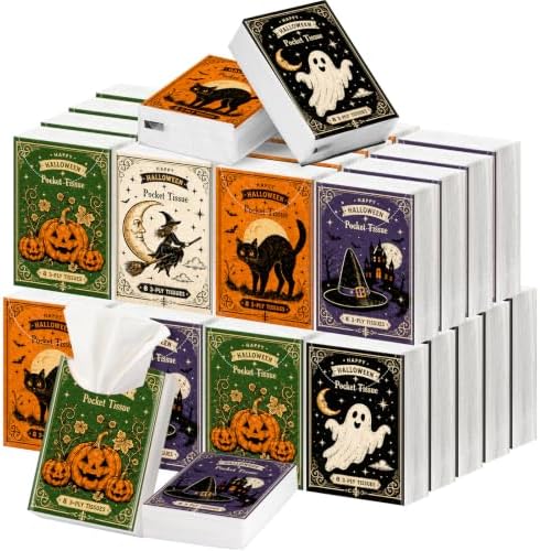 Outus 50 Pack Cute Halloween Pocket Tissues Travel Size 3 Ply
