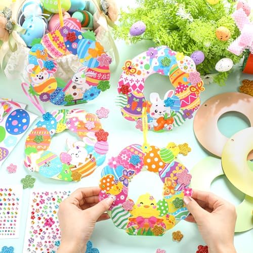 Hollowfly 48 Sets Easter Wreath Craft Kits, 8 Paper Designs with Stickers