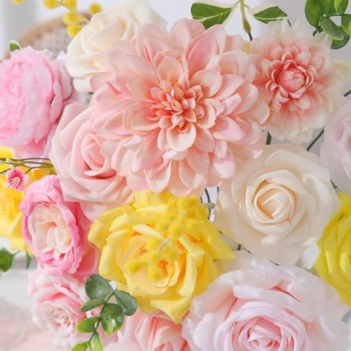 Floweroyal Artificial Flowers Fake Rose Flowers Dahlia with Stems for DIY Wedding Bridal Bouquets, Baby Shower, Floral Arrangement, Table Centerpieces, Home Decorations