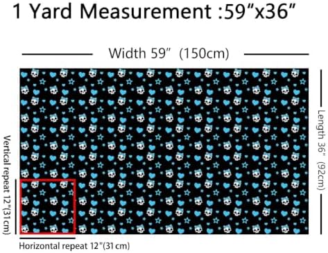 Cute Skull Fabric by The Yard,Hearts Stars Bowknot Indoor Outdoor Fabric,Halloween Theme Skeleton Soft Polyester No Stretch Fabrics Kids Girls Sewing Lovers,Black Blue 5 Yards 180"x59"