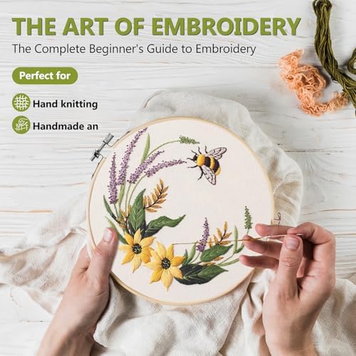 Santune 4 Pack Embroidery Kit for Beginners,Needlepoint Cross Stitch Kits for Adults,Needle Point Sets with Bee Flower Pattern Stitch Video Tutorial
