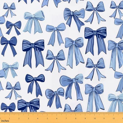 Blue Bow Tie Upholstery Fabric for Chairs | Cute Ribbon Bowknot Outdoor Fabric by The Yard 362"x63", Kawaii Princess Bow Girly Dreamy Aesthetic Waterproof Fabric