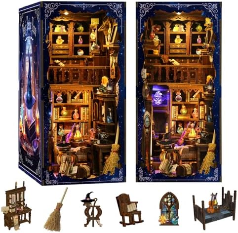 Book Nook Mystical Wizard House DIY Miniature Kit with LED Lights - 3D Magic Cottage Model for Home Decor & Creative Gift