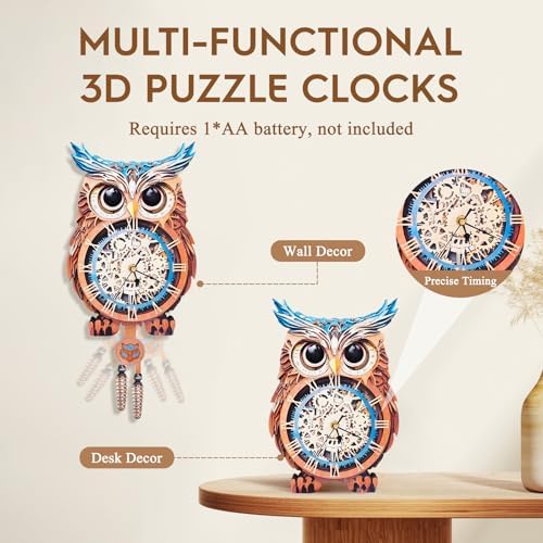 3D Puzzles for Adults Wooden Owl Puzzle Clock Adult Crafts