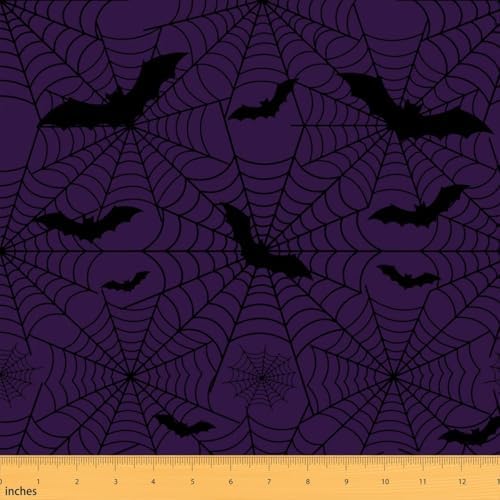 Purple Black Spider Web Fabric by The Yard Wild Bat Decor No Stretch Fabric for Sewing Supplies Halloween Gothic Style Soft Polyester for Home DIY Projects 3 Yards Whole Piece,108" L x 59" W