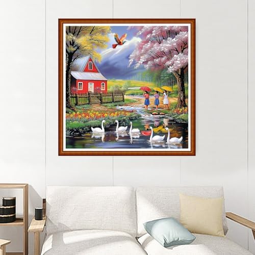 Joyhoor Stamped Cross Stitch Kits for Beginners Needlepoint Kits for Adults Embroidery Kits 11CT Counted Cross Stitch Kits Printed Embroidery Pattern-Outdoor Scenery 18x18 inchs