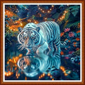 Joyhoor Stamped Cross Stitch Kits for Beginners Needlepoint Kits for Adults Embroidery Kits 11CT Counted Cross Stitch Kits Printed Embroidery Pattern-Forest White Tiger 18x18 inchs