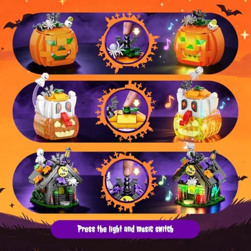 Halloween Building Blocks Set for Kids with Lights and Spooky Sounds
