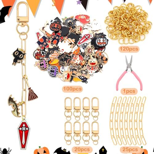 Tondiamo 266 Pcs Halloween Keychain Making Kit Bat DIY Keychain Craft Gift