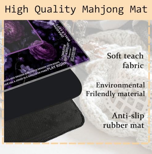 Dark Purple Floral Mahjong Mat 31.5x31.5Inch