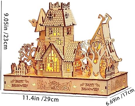 3D Wooden Halloween Haunted House Puzzles, Wood Creative Glow in The Dark Haunted House Puzzle, Assembly Model Building Kits to Build for Adults, Halloween Decor Model Kits