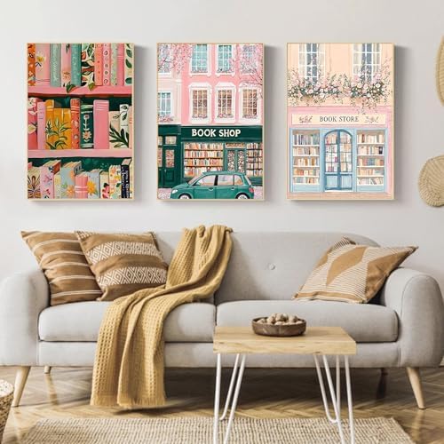 Mandun Book Shop Paint by Numbers Kit for Adults, 3 Pack, 7.8x11.8 inch