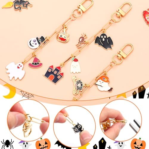 Tondiamo 266 Pcs Halloween Keychain Making Kit Bat DIY Keychain Craft Gift