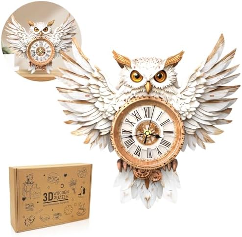 3D Puzzles for Adults Wooden Snowy Owl Clock Puzzle Adult Crafts