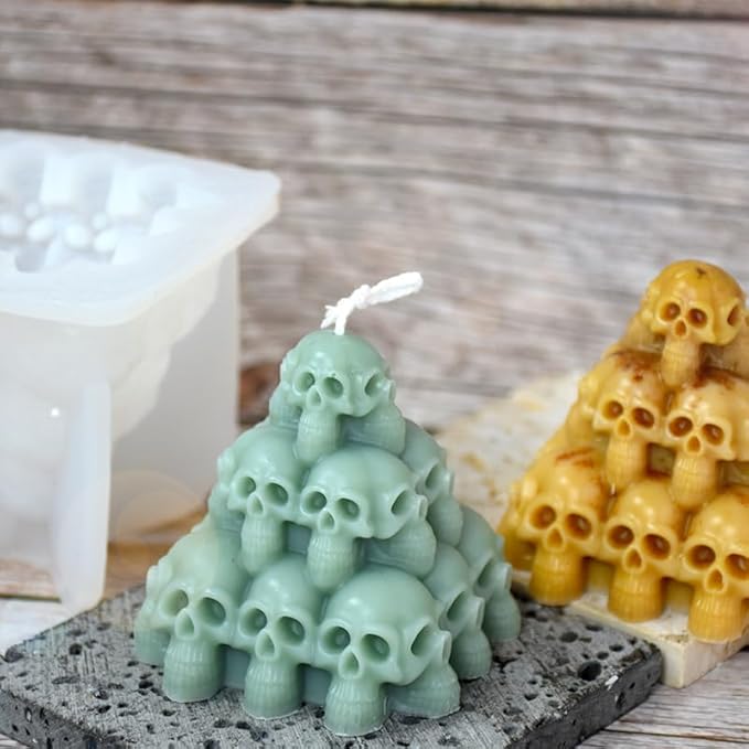 Halloween Skull Head Pyramid Candle Silicone Mold, DIY 3D Carved Skeleton - Image 5