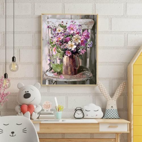 MIRCVSH Paint by Numbers for Adults Framed,Flowers DIY Oil Painting by Numbers on Canvas with Easel,Paint by Numbers Kits with Frame and Color Box Packaging12x16 Inch