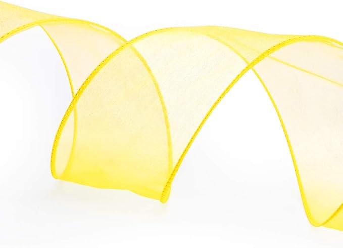 CT CRAFT LLC Sheer Organza Wired Ribbon 2.5" x 25 Yards x 2 Rolls Yellow - Image 2