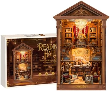 Book Nook Kit 3D Wooden Puzzle Miniature Library with Dust Cover